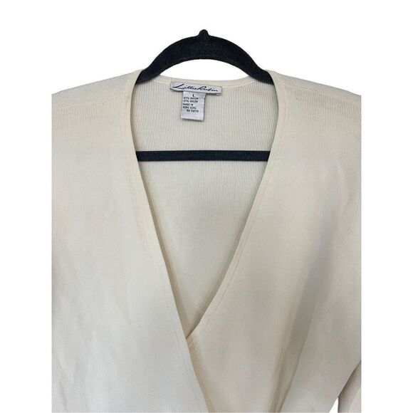 Lilllie Rubin Womens Cream V-Neck Long Sleeve Ribbed Wrap Top Size Large - Picture 8 of 9